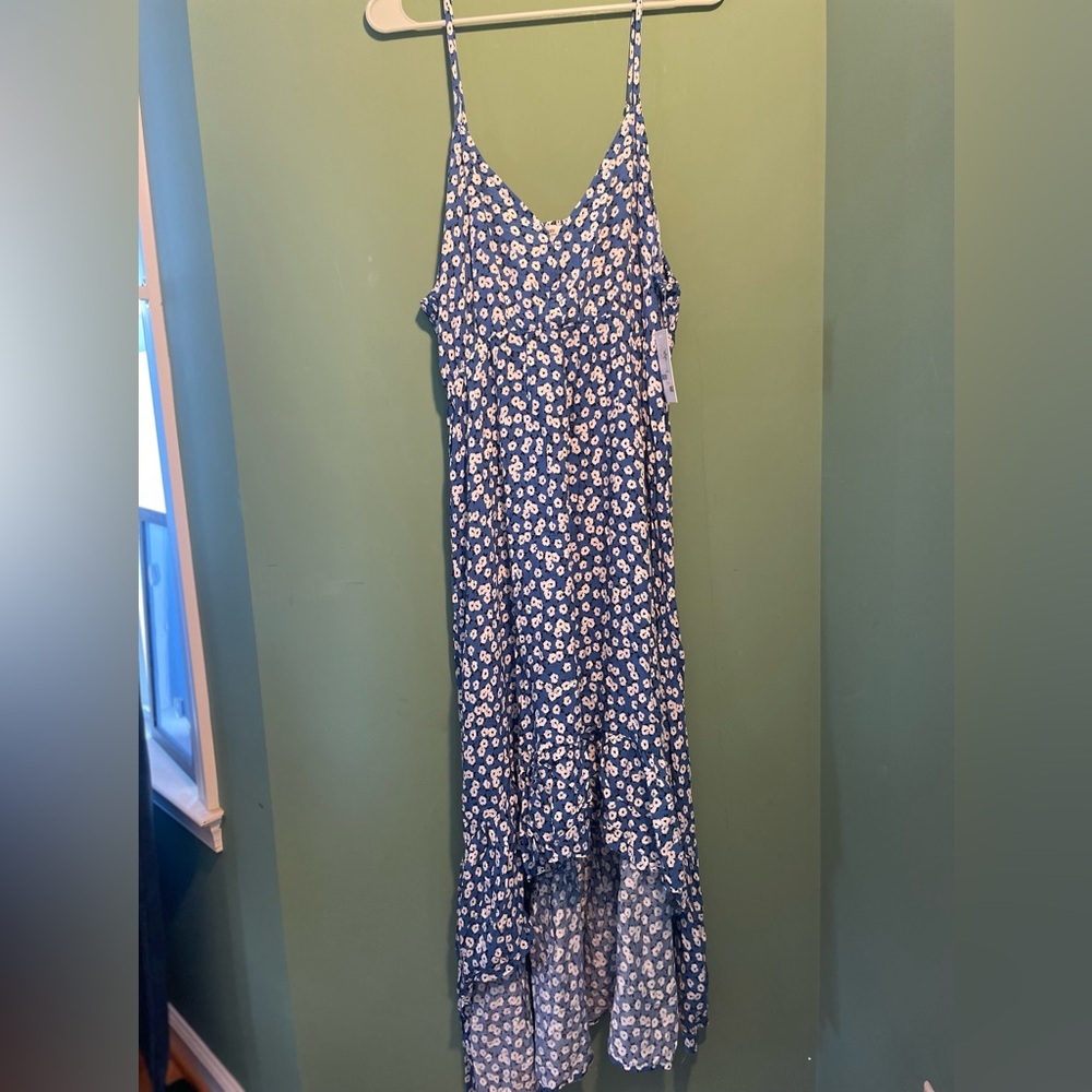 Pacific vibes, ladies sundress blue with white flowers. Assorted sizes.